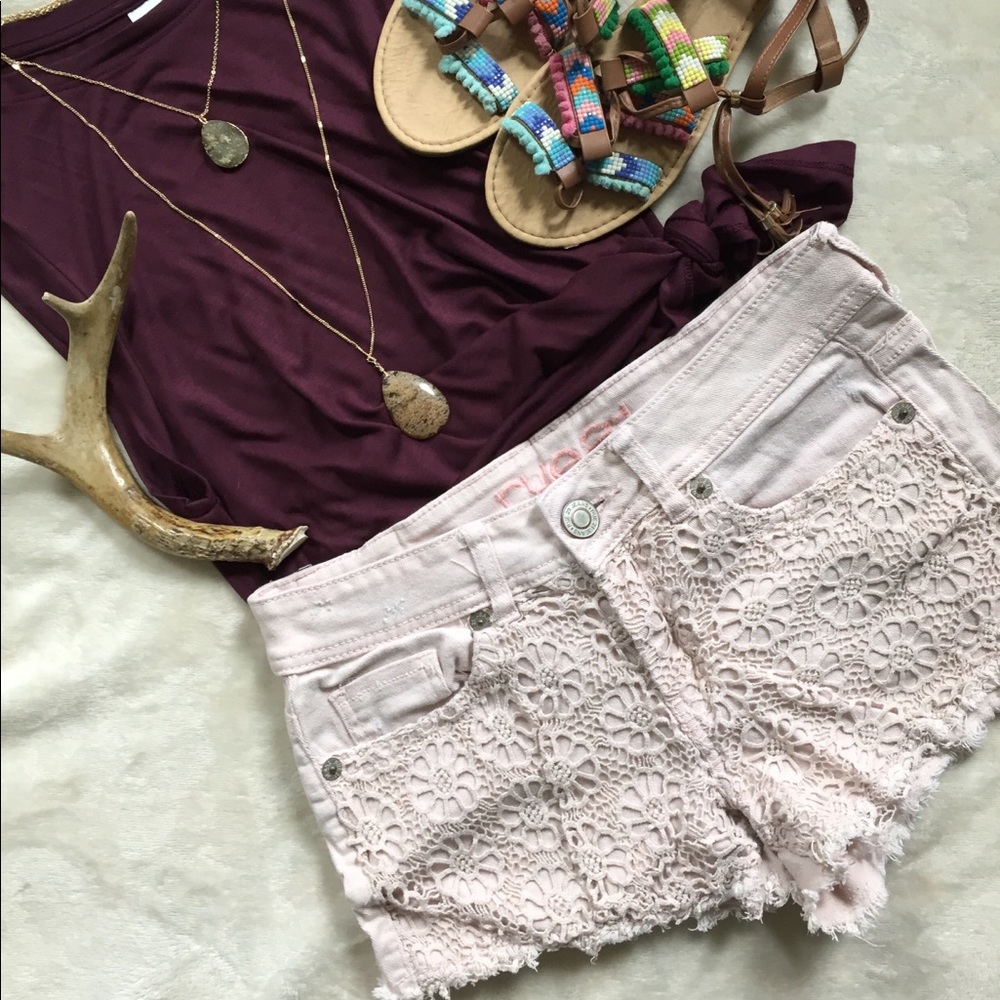 Embellished pink denim shorts
